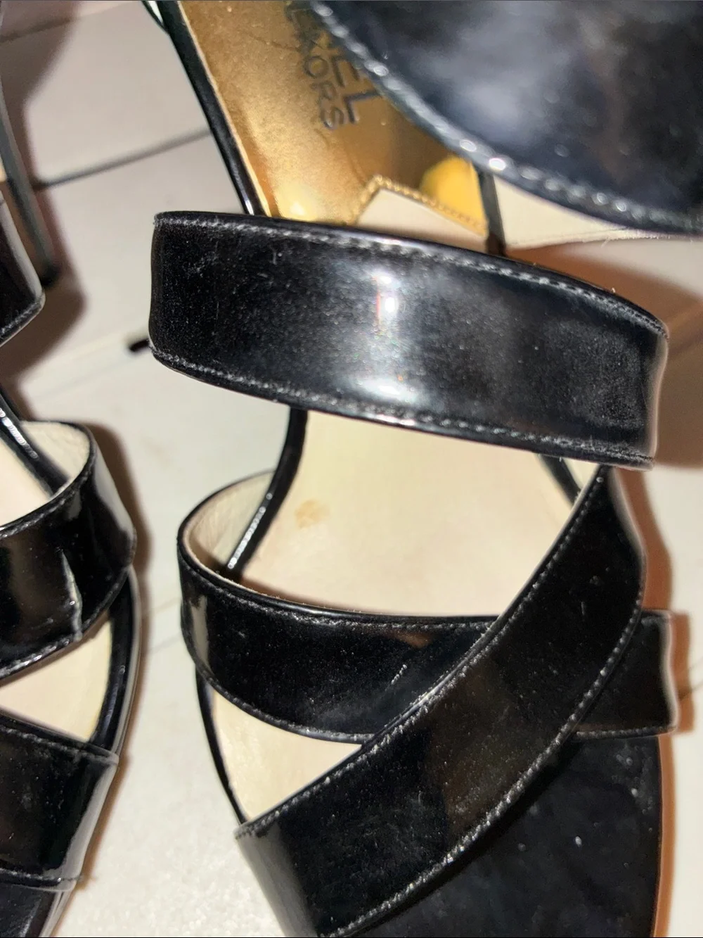 Michael Kors Black Patent Crisscross Heel Sandals